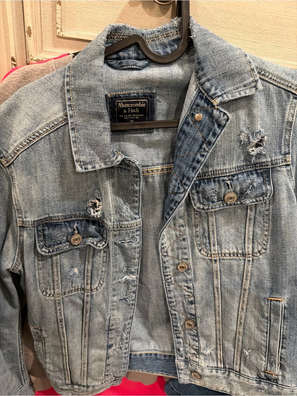Abercrombie & Fitch Light Blue Distressed Denim Jacket